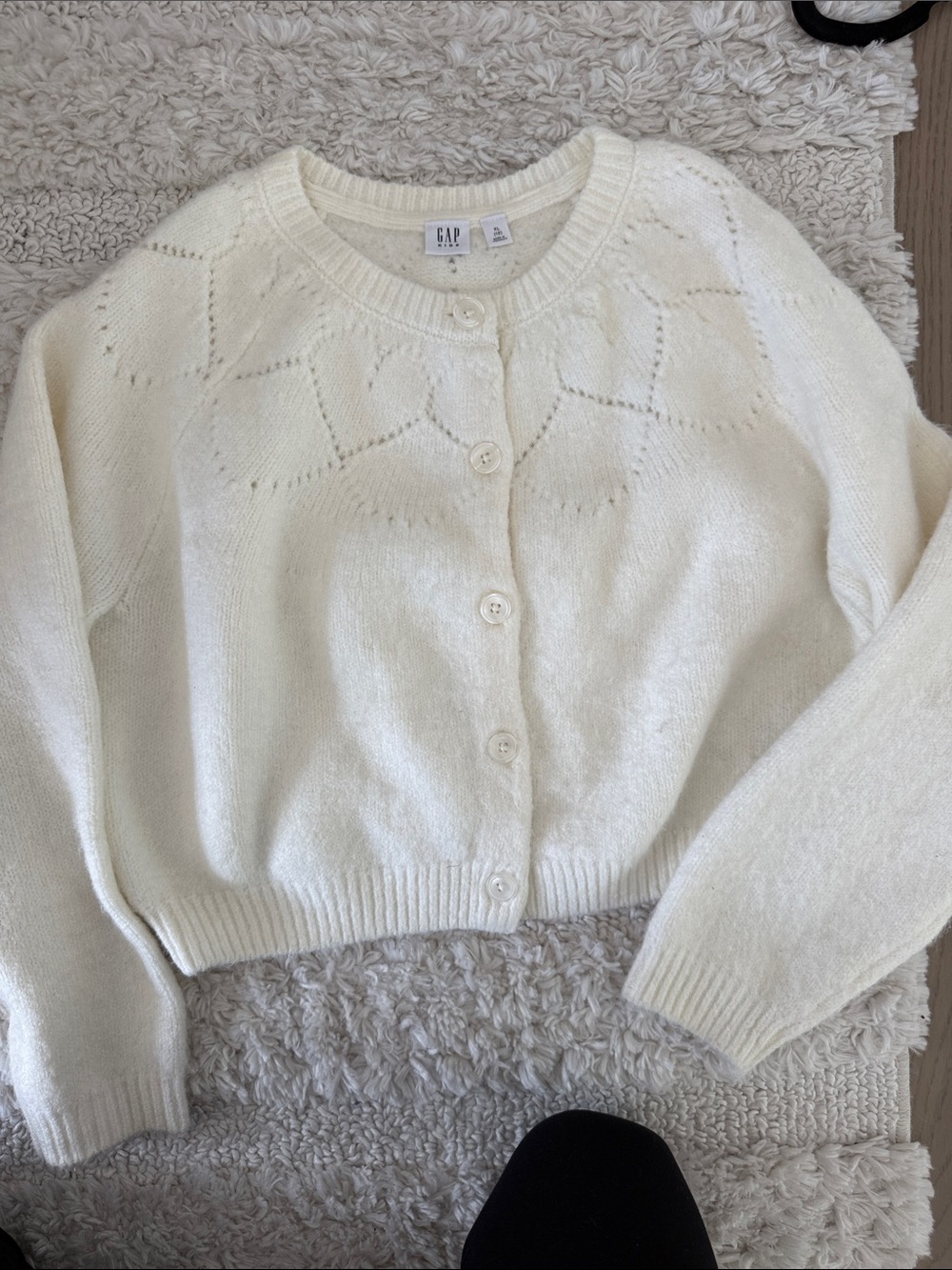 GAP kids girls Ivory Eyelet Yoke Button-Up Cardigan